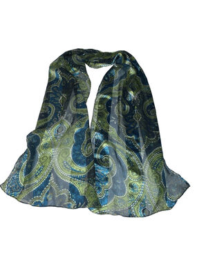 Women's Unbranded One Size Green Blue Paisley Chiffon Scarf